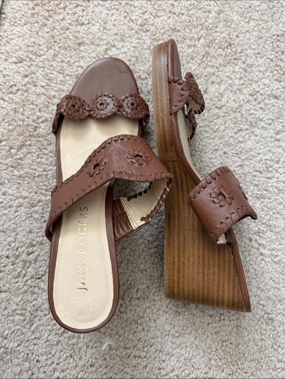 NWOT Jack Rogers Brown Leather Wedge Sandals 10M